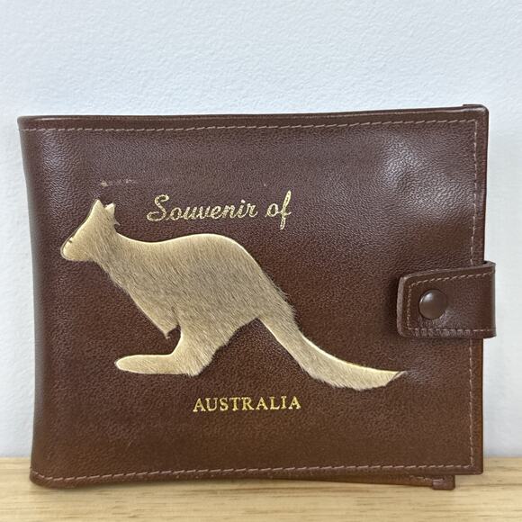 Vintage Brown Leather BiFold Wallet Australia Kangaroo Fur Starlite Products - Picture 1 of 13